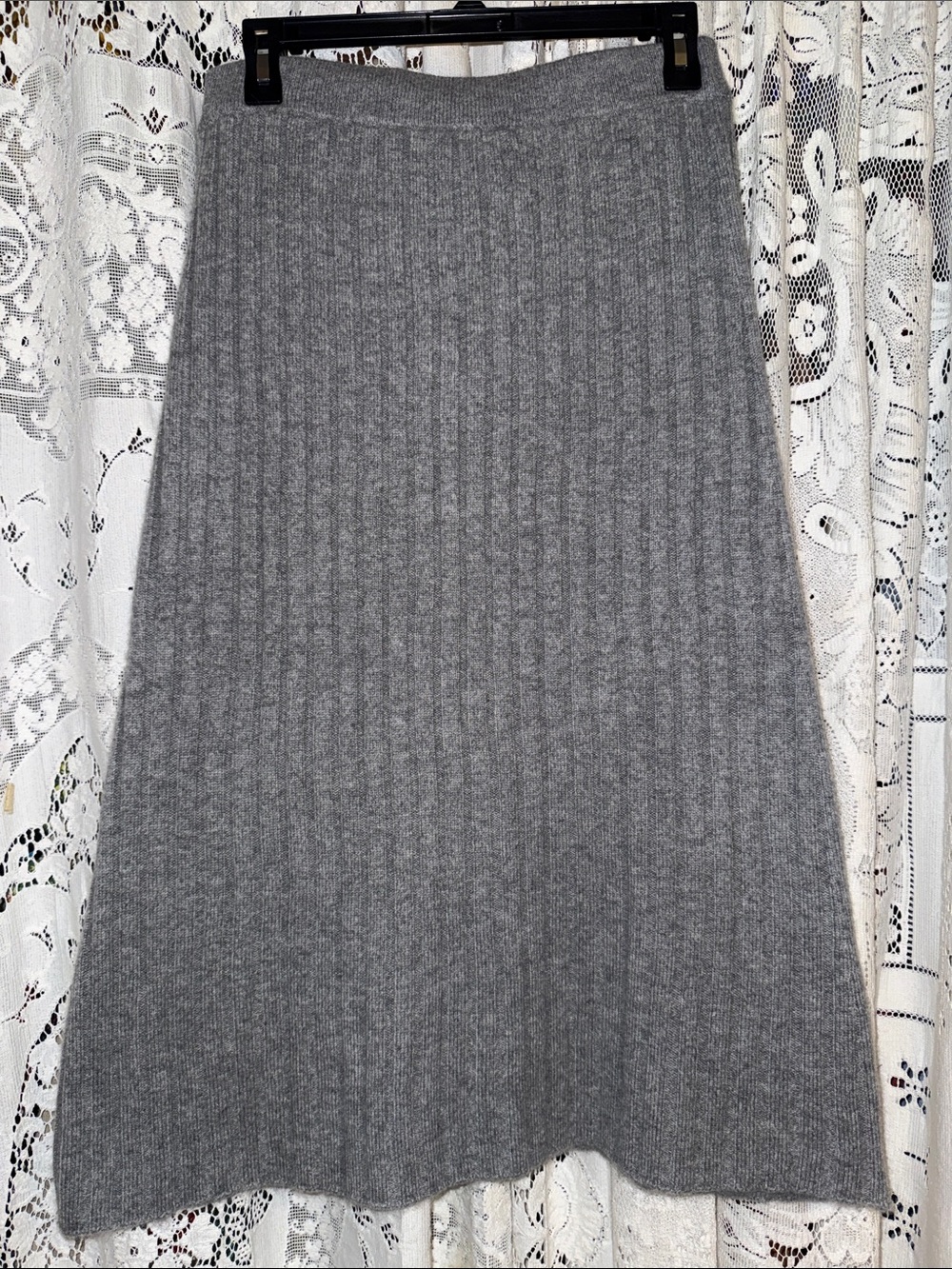 Quince Mongolian cashmere Gray Ribbed Knit A-Line Skirt